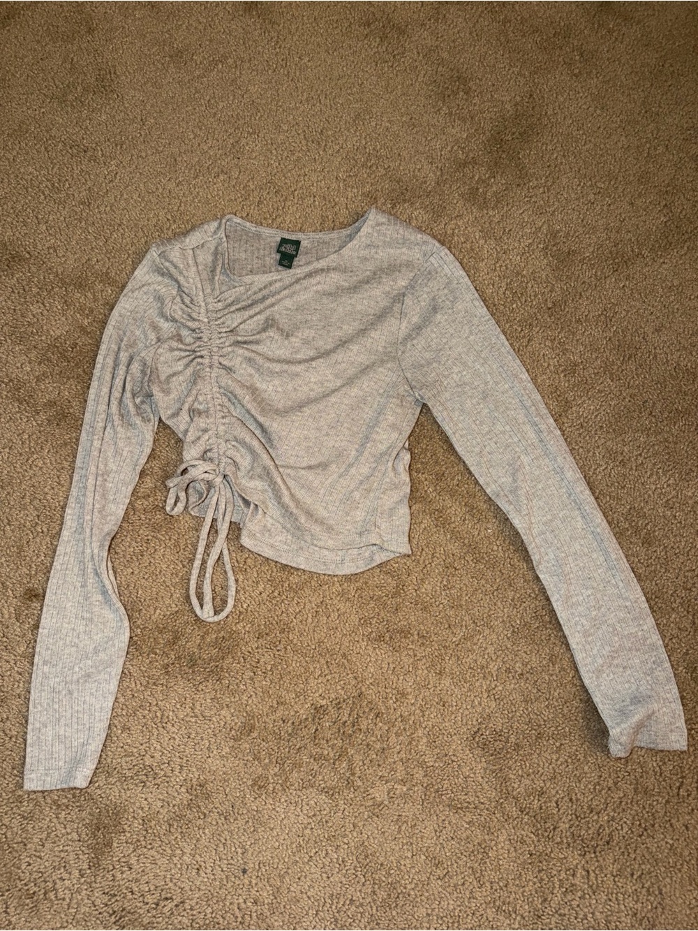 wild fable Light Gray Ruched Long Sleeve Crop Top